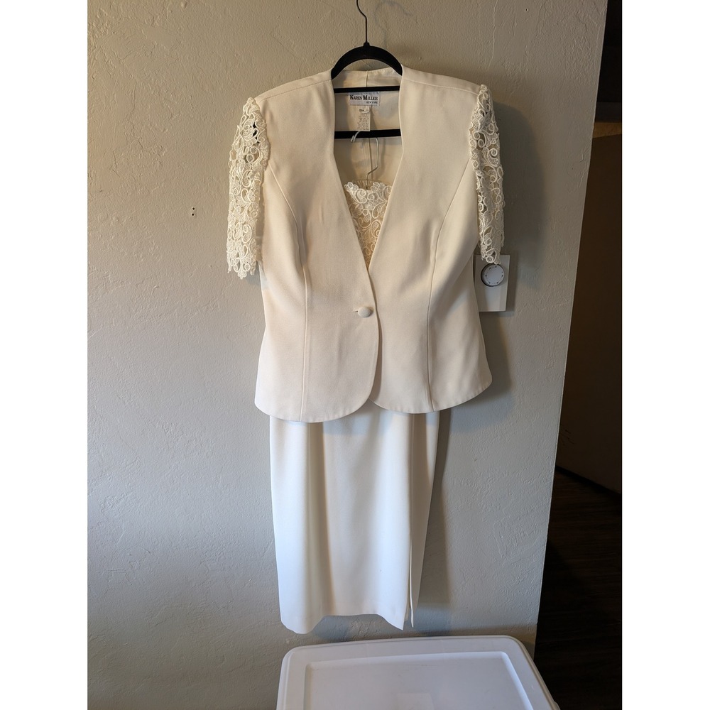 Vintage Karen Miller New York 3 Piece Skirt Suit Size 10 Ivory Lace Bridal